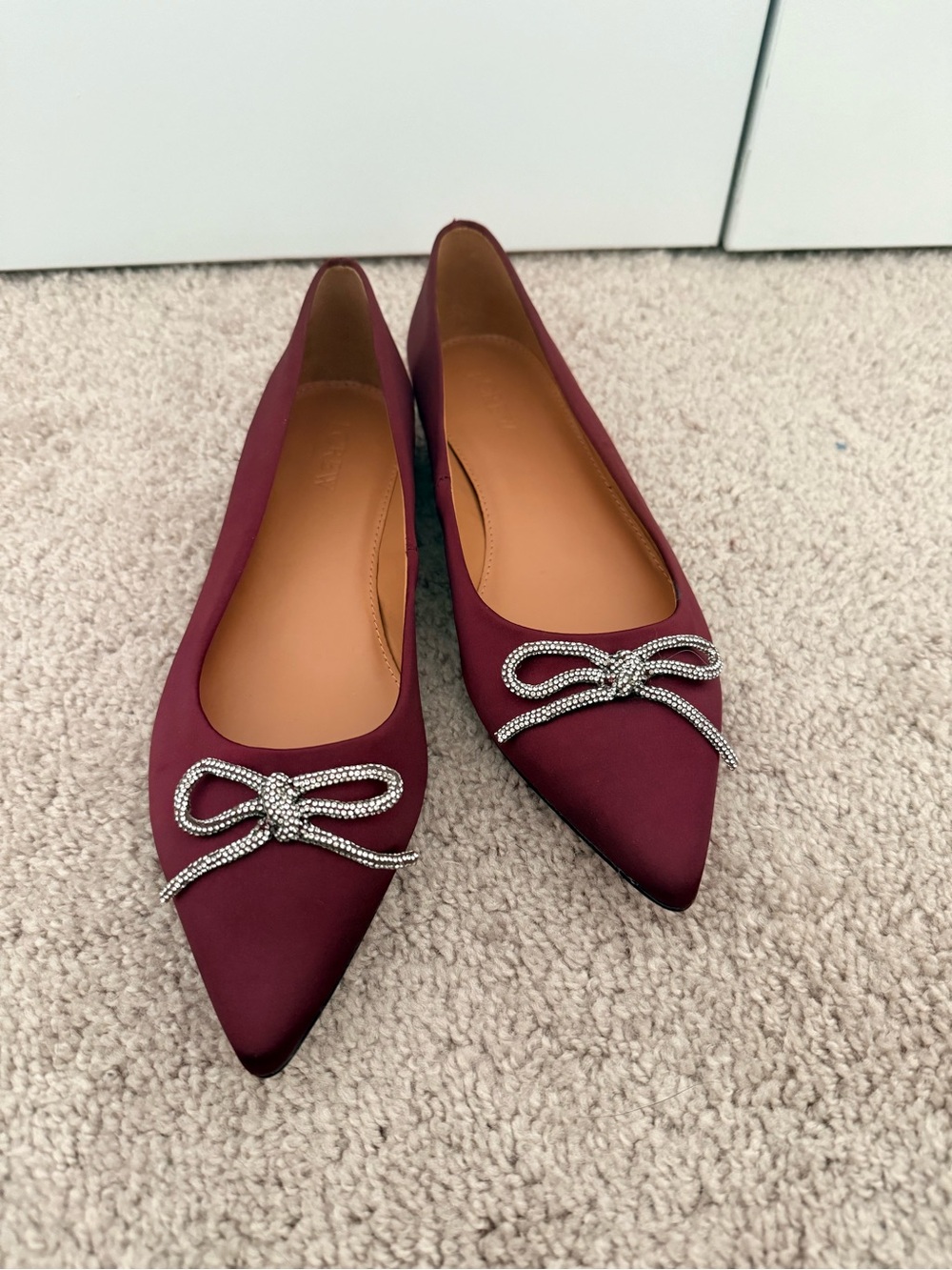 NWOB Jcrew Satin Jeweled Bow Flat 7.5